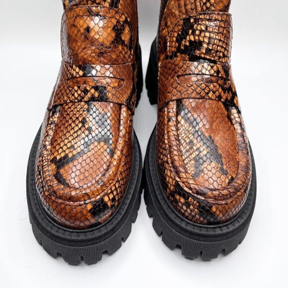 NWOT FREE PEOPLE MADISON BROWN SNAKESKIN PLATFORM LOAFER BOOTS - 37 (7) - Picture 10 of 13